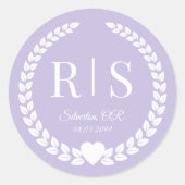Lavender Purple Wedding Monogram Initials ラウンドシール (正面)