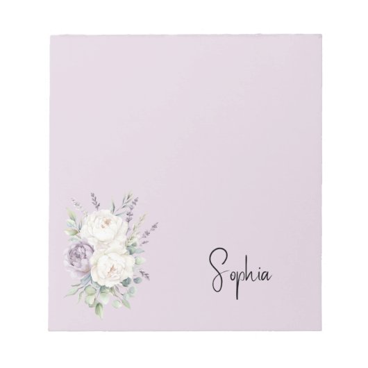 Lavender Purple White flowers ノートパッド (正面)