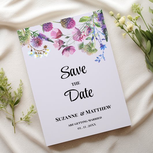 Lavender purple wildflower spring Save the Date 招待状