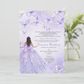 Lavender Quinceañera Invitation with Butterflies 招待状 (スタンド正面)