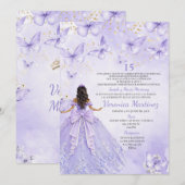 Lavender Quinceañera Invitation with Butterflies 招待状 (正面/裏面)