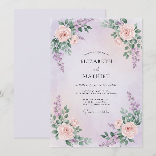 Lavender Resplendent Spring Wedding 招待状 (正面/裏面)