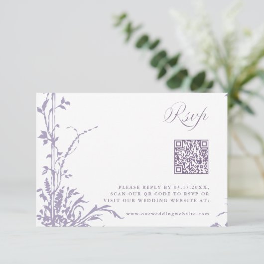 Lavender Romantic Botanical Arch Garden Wedding 出欠カード (スタンド正面)