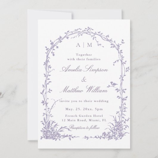 Lavender Romantic Botanical Arch Garden Wedding 招待状 (正面)