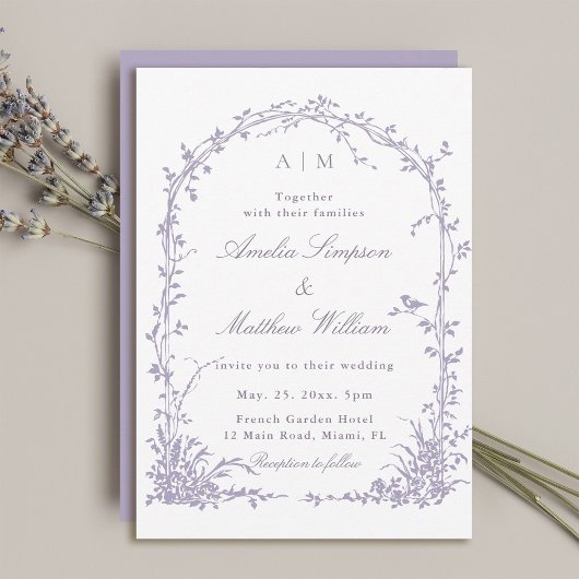 Lavender Romantic Botanical Arch Garden Wedding 招待状