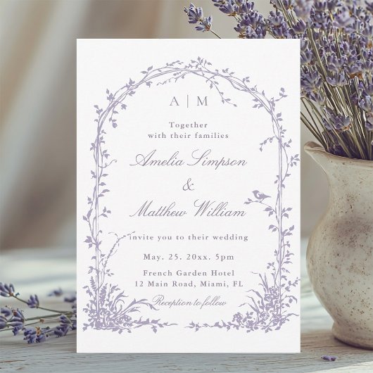 Lavender Romantic Botanical Arch Garden Wedding 招待状