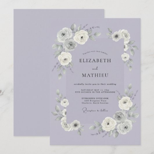 Lavender Romantic Botanical Wedding 招待状 (正面/裏面)