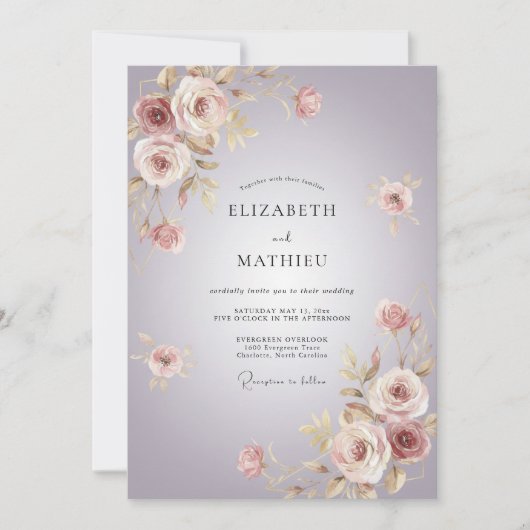 Lavender Romantic Floral Flourish Wedding 招待状 (正面)