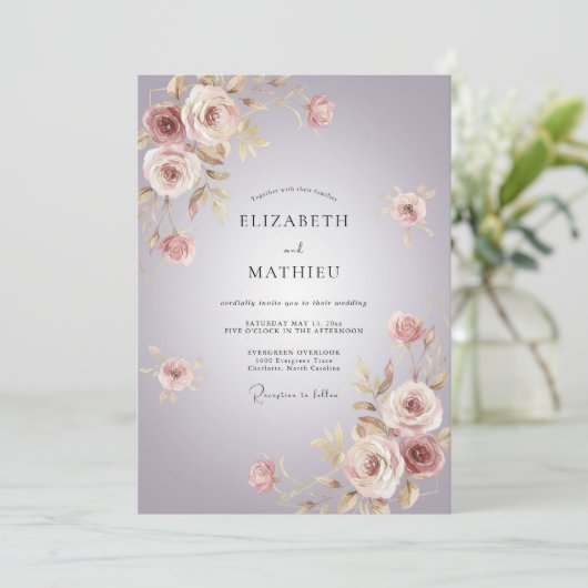 Lavender Romantic Floral Flourish Wedding 招待状 (スタンド正面)