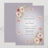Lavender Romantic Floral Flourish Wedding 招待状 (正面/裏面)