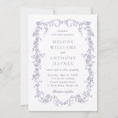 Lavender Romantic French Floral Wedding  招待状 (正面)