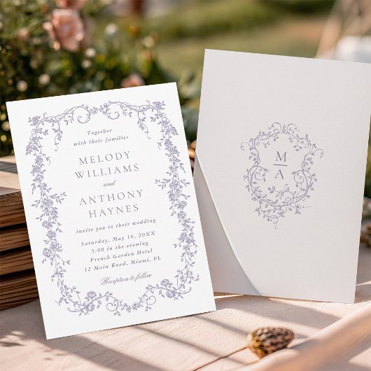 Lavender Romantic French Floral Wedding  招待状
