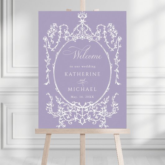 Lavender Romantic French Frame Wedding Welcome ポスター