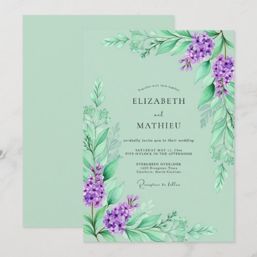 Lavender Romantic Spring Wedding 招待状 (正面/裏面)