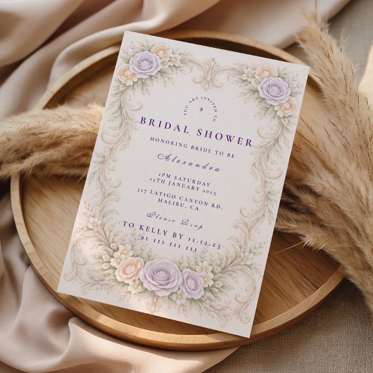 Lavender Rose Baroque Bridal Shower 招待状