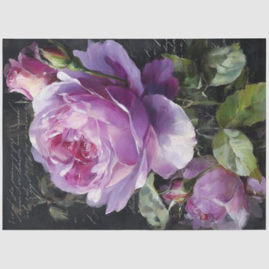 Lavender Rose Flower Decoupage 薄葉紙 (正面)