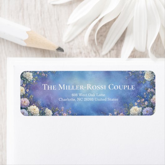 Lavender Rose Gold Etched Blue Texture ラベル (インサイチュ)