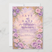 Lavender Rose Gold Garden Quinceañera セーブザデート (正面)