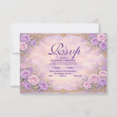 Lavender Rose Gold Garden Quinceañera 出欠カード (正面)