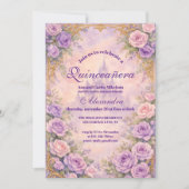 Lavender Rose Gold Garden Quinceañera 招待状 (正面)