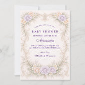Lavender Rose Ornate Baby Shower 招待状 (正面)