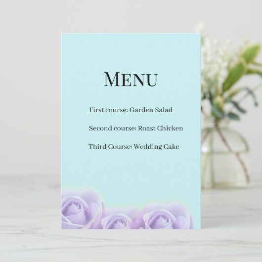 Lavender Rose Wedding Menu Card 招待状 (スタンド正面)