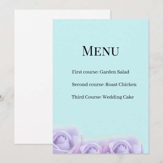 Lavender Rose Wedding Menu Card 招待状 (正面/裏面)