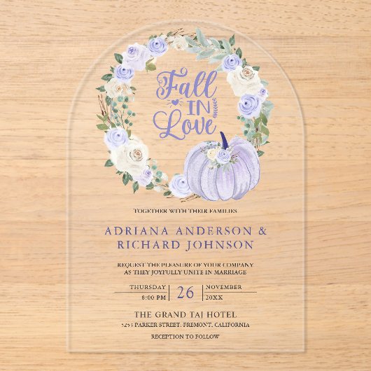 Lavender Roses Pumpkin Wedding アクリル招待状 (正面)