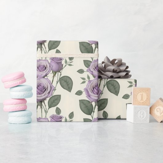 Lavender Roses With Silver And Green Leaves  ラッピングペーパー (ベビーシャワー)
