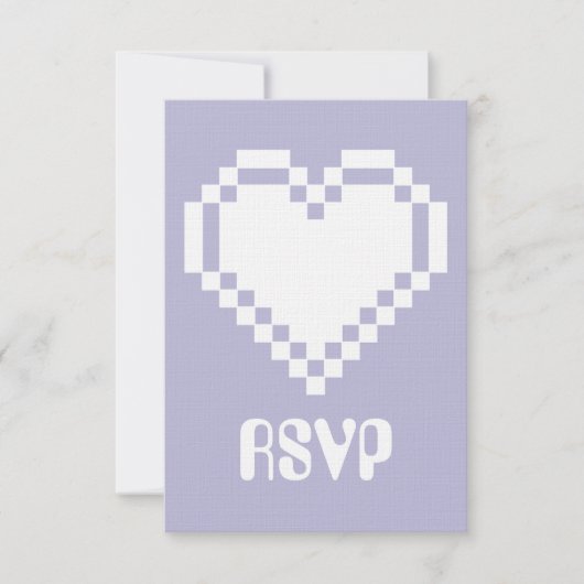 Lavender RSVPカードの8ビットハート 出欠カード (正面)