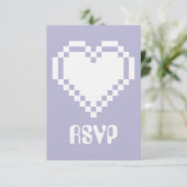 Lavender RSVPカードの8ビットハート 出欠カード (スタンド正面)