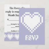 Lavender RSVPカードの8ビットハート 出欠カード (正面/裏面)