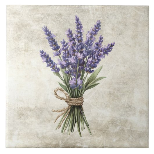 Lavender Rustic Floral Faux Ceramic Tile タイル (正面)
