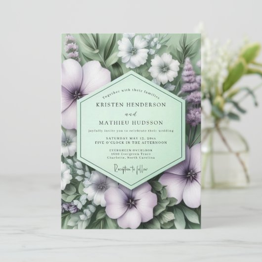 Lavender Sage Botanical Wedding 招待状 (スタンド正面)