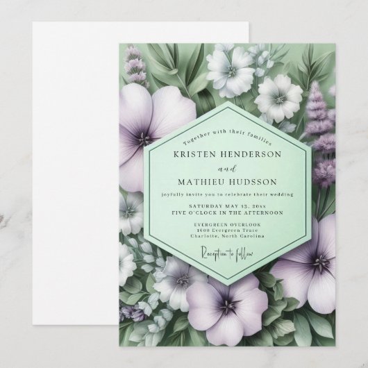 Lavender Sage Botanical Wedding 招待状 (正面/裏面)