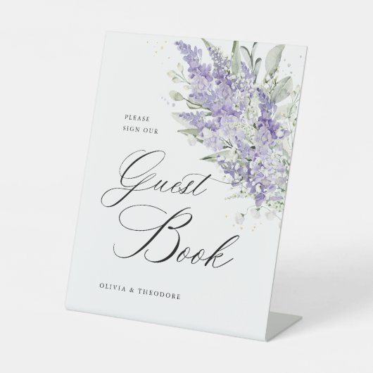Lavender Sage Green Floral Guest Book Wedding 台座サイン (正面)