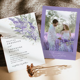 Lavender & Sage Green Floral Photo Wedding 招待状