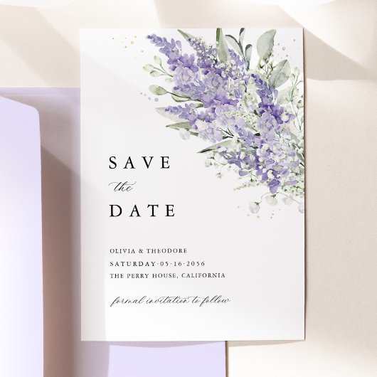 Lavender & Sage Green Floral Watercolor Wedding セーブザデート