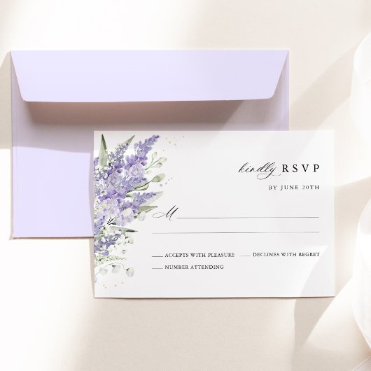 Lavender & Sage Green Floral Watercolor Wedding 出欠カード