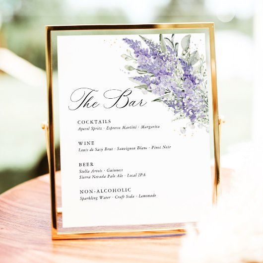 Lavender & Sage Green Floral Wedding Bar Menu 台座サイン