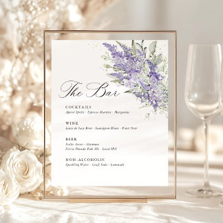 Lavender & Sage Green Floral Wedding Bar Menu 台座サイン