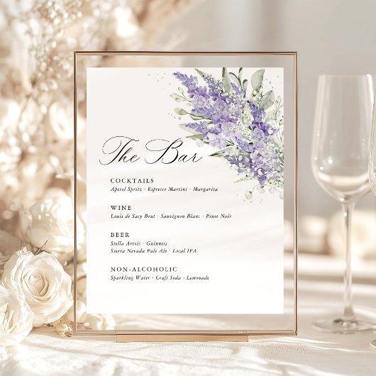 Lavender & Sage Green Floral Wedding Bar Menu 台座サイン