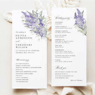 Lavender & Sage Green Floral Wedding Ceremony プログラム