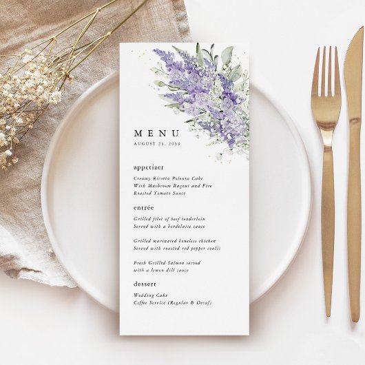 Lavender & Sage Green Floral Wedding Dinner メニュー
