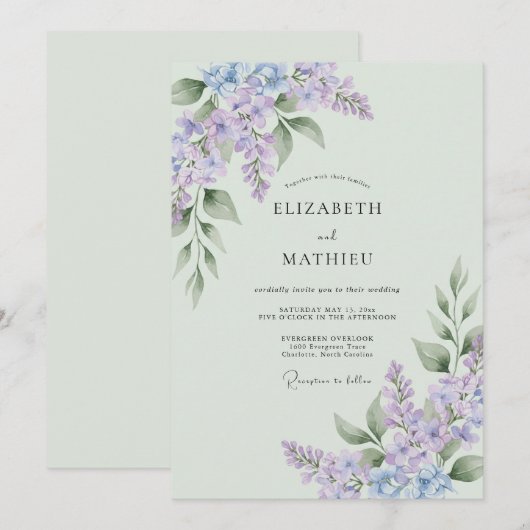 Lavender Sage Verdant Spring Wedding 招待状 (正面/裏面)