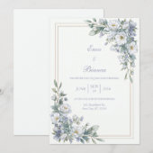 Lavender Sage White Floral Gold Frame Wedding 招待状 (正面/裏面)
