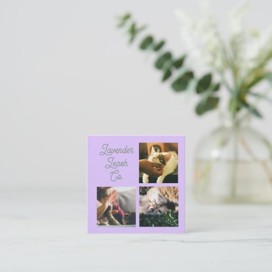 Lavender Script Business Card QR Code Service Menu スクエア名刺 (スタンド正面)