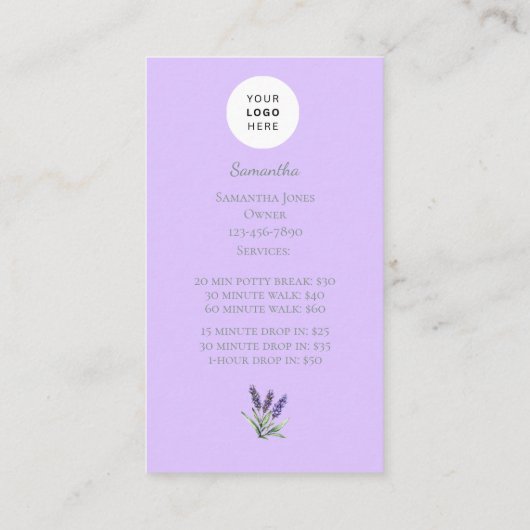 Lavender Script Business Card QR Code Service Menu 名刺 (裏面)