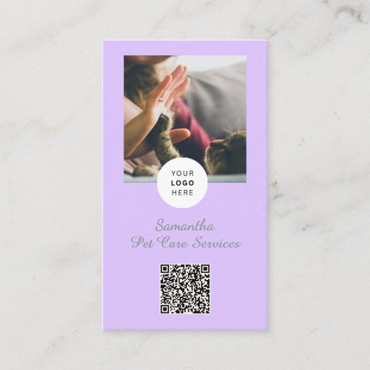 Lavender Script Business Card QR Code Service Menu 名刺 (正面)