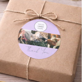 Lavender Script Logo Photo Pet Care Thank You ラウンドシール